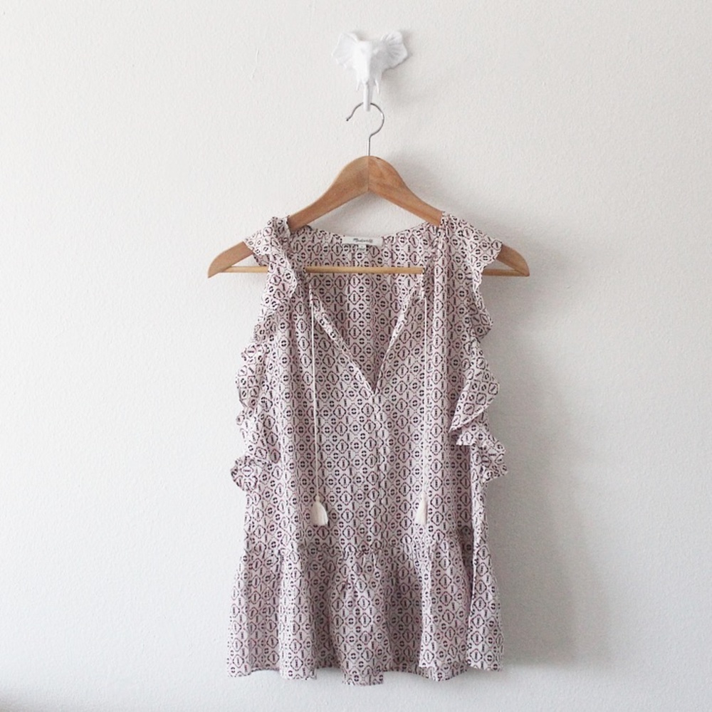 Madewell 100% SILK Ruffle Tank Top Blouse L1004
